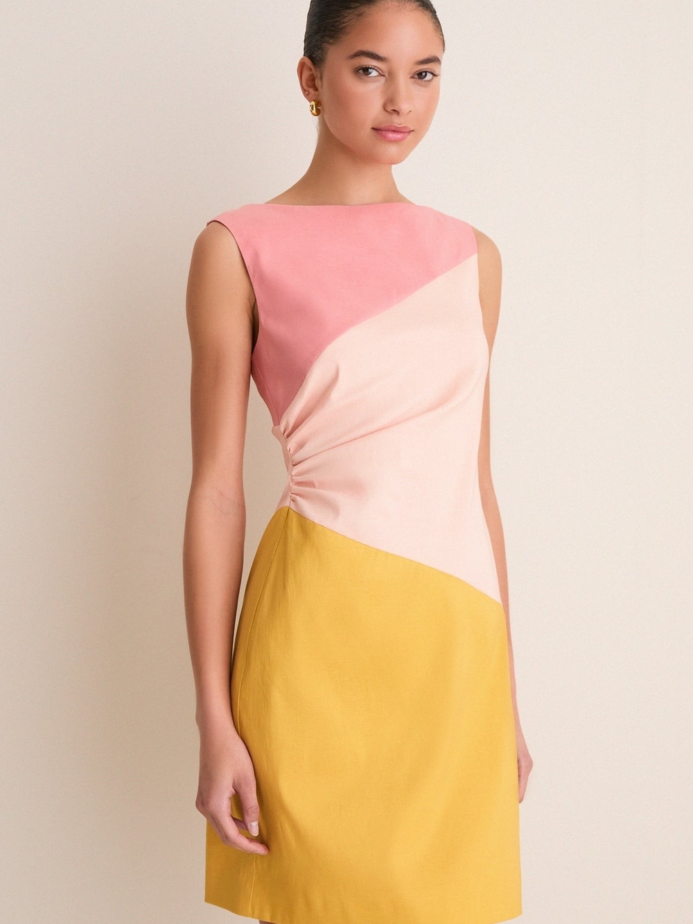 Tuckernuck BNWT Size L Colorblock Sleeveless Shift Dress in Pink, Blush & Yellow